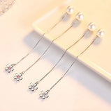 925 Silver Zirconia Cherry Pearl Tassel Earrings