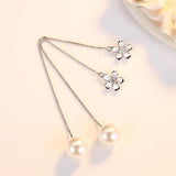 925 Silver Zirconia Cherry Pearl Tassel Earrings