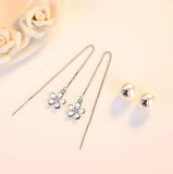 925 Silver Zirconia Cherry Pearl Tassel Earrings