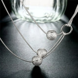 925 Silver Frosted Beads Pendant Necklace Women Party Wedding Jewelry
