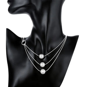 925 Silver Frosted Beads Pendant Necklace Women Party Wedding Jewelry