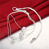925 Silver Frosted Beads Pendant Necklace Women Party Wedding Jewelry