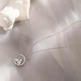 925 Silver Zircon Moon Cat Necklace Pendant Women's Clavicle Chain Jewelry
