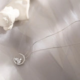 925 Silver Zircon Moon Cat Necklace Pendant Women's Clavicle Chain Jewelry