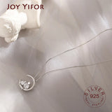 925 Silver Zircon Moon Cat Necklace Pendant Women's Clavicle Chain Jewelry