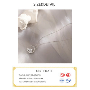 925 Silver Zircon Moon Cat Necklace Pendant Women's Clavicle Chain Jewelry