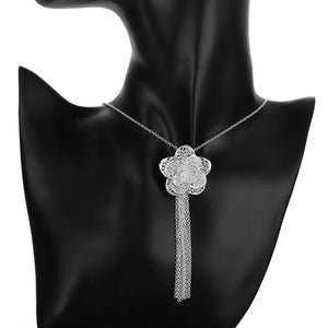 925 Silver Flower Pendant Necklace Earrings Set for Women