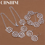 925 Silver Jewelry Set: Thread earrings, bracelet & necklace