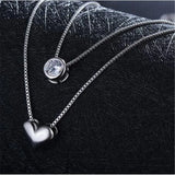 925 Silver Necklace Double Layer Chain Zircon Heart Pendants Women