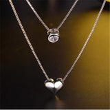 925 Silver Necklace Double Layer Chain Zircon Heart Pendants Women