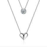 925 Silver Necklace Double Layer Chain Zircon Heart Pendants Women