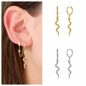 925 Silver Snake Pendant Hoop Earrings Women Animal Jewelry