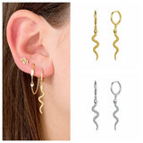 925 Silver Snake Pendant Hoop Earrings Women Animal Jewelry