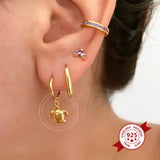 925 Silver Snake Pendant Hoop Earrings Women Animal Jewelry