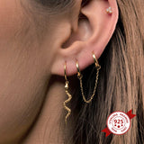 925 Silver Snake Pendant Hoop Earrings Women Animal Jewelry