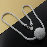 925 Silver Net Chain Frosted Beads Pendant Necklace for Women