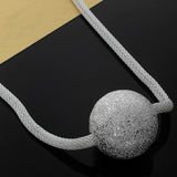 925 Silver Net Chain Frosted Beads Pendant Necklace for Women