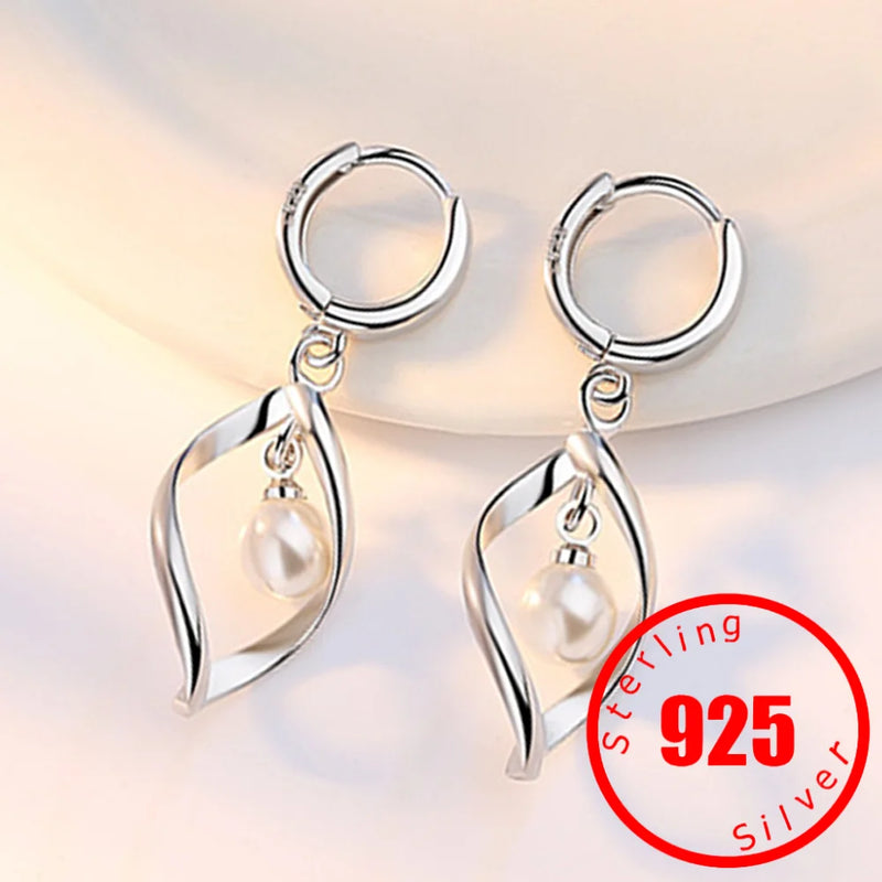 925 Silver Drop Earrings Cubic Zirconia Round Hollow Silver Jewelry