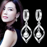 925 Silver Drop Earrings Cubic Zirconia Round Hollow Silver Jewelry