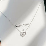 925 Silver Plated CZ Heart Necklace for Women