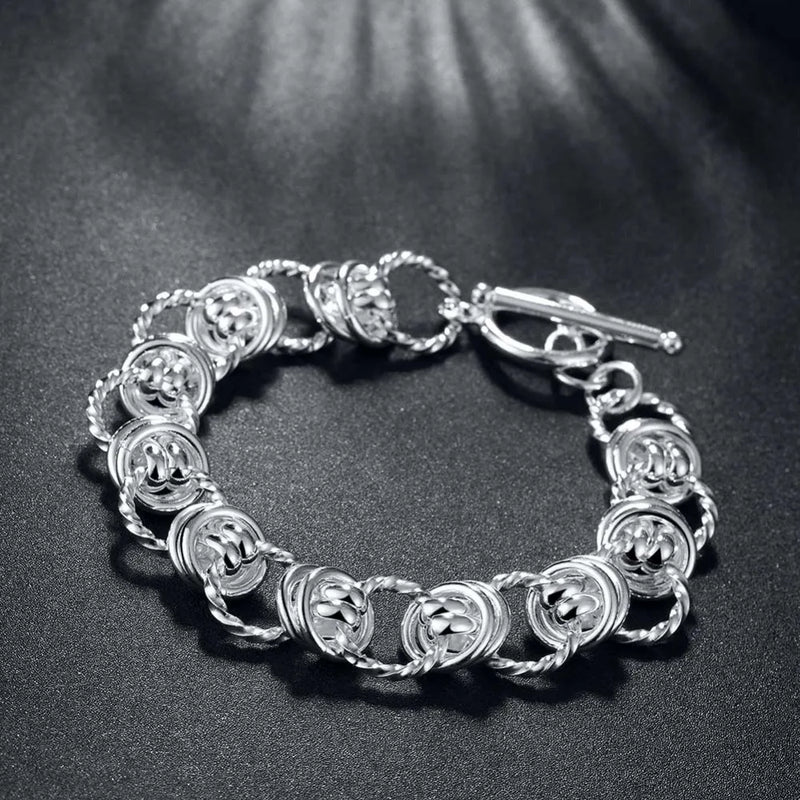 925 Silver Retro Circle Chain Bracelets Party Wedding Jewelry Christmas