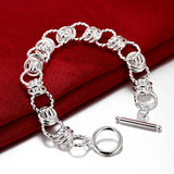 925 Silver Retro Circle Chain Bracelets Party Wedding Jewelry Christmas