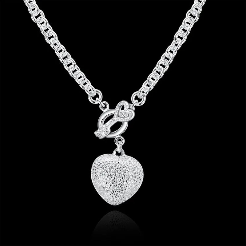 925 Silver Crystal Heart Key Necklace for Women Wedding Party