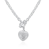 925 Silver Crystal Heart Key Necklace for Women Wedding Party