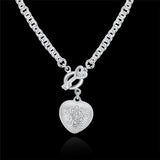 925 Silver Crystal Heart Key Necklace for Women Wedding Party