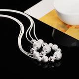 925 Silver Snake Chain Frosted Beads Necklace for Women