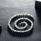 925 Silver Vintage 8MM Frosted Beads Necklace Jewelry