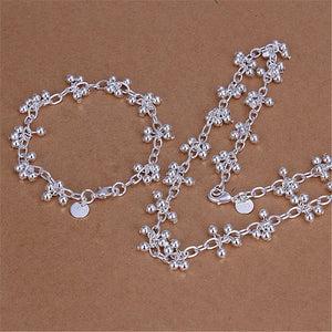 925 Sterling Silver Charm Beads Bracelet Necklace Women Party Wedding Jewelry