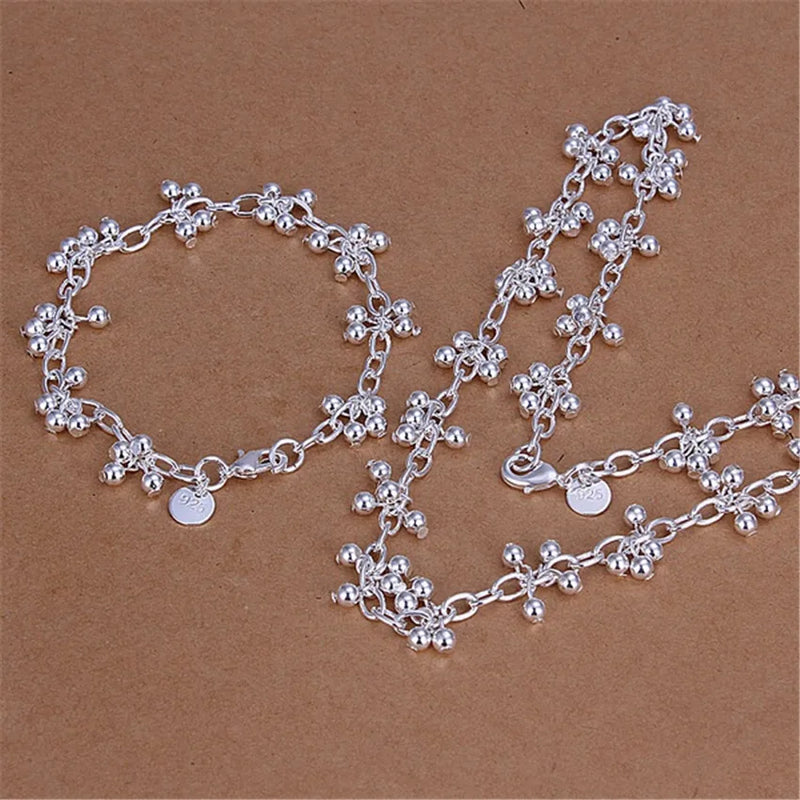 925 Sterling Silver Charm Beads Bracelet Necklace Women Party Wedding Jewelry