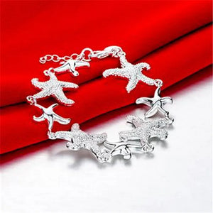 925 Silver Frosted Starfish Charm Bracelet for Women
