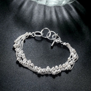 925 Silver Frosted Bead Grapes Chain Bracelet for Women