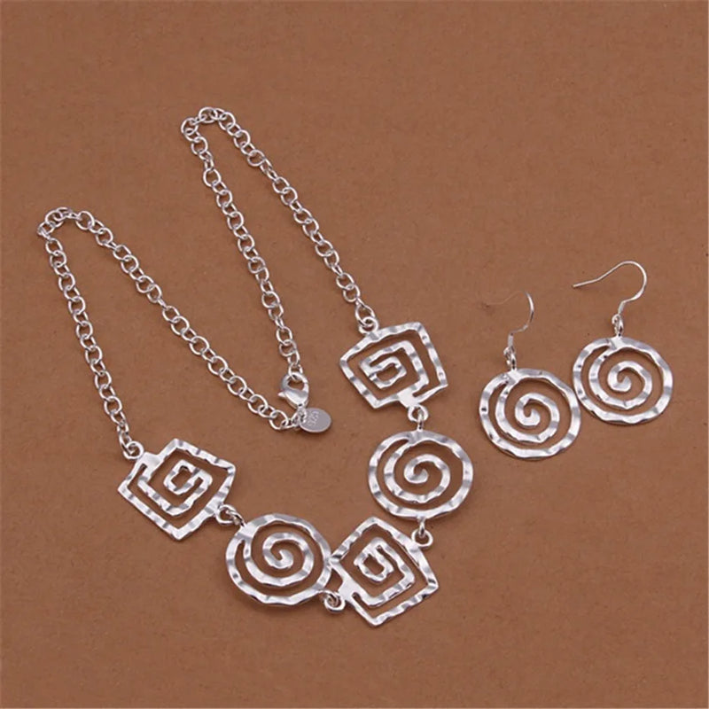925 Silver Retro Thread Earrings Necklace Set for Women