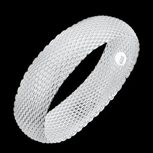925 Sterling Silver Round Net Bangle Bracelets for Women Wedding
