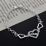 925 Sterling Silver Crystal Heart Chain Bracelet for Women