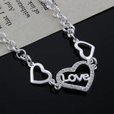 925 Sterling Silver Crystal Heart Chain Bracelet for Women
