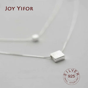 925 Sterling Silver Double Layer Square Box Necklace Choker