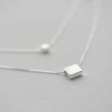 925 Sterling Silver Double Layer Square Box Necklace Choker