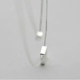 925 Sterling Silver Double Layer Square Box Necklace Choker