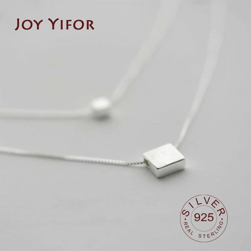 925 Sterling Silver Double Layer Square Box Necklace Choker