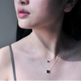 925 Sterling Silver Double Layer Square Box Necklace Choker