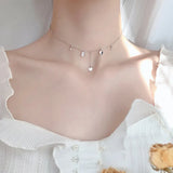 925 Sterling Silver Heart Tassel Necklace Zircon Women Choker