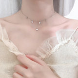 925 Sterling Silver Heart Tassel Necklace Zircon Women Choker