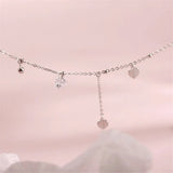 925 Sterling Silver Heart Tassel Necklace Zircon Women Choker