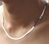 925 Silver Flat Snake Link Chain Necklace Unisex Lobster Clasp Collar