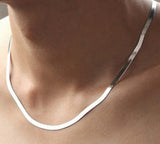 925 Silver Flat Snake Link Chain Necklace Unisex Lobster Clasp Collar
