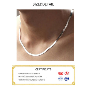 925 Silver Flat Snake Link Chain Necklace Unisex Lobster Clasp Collar